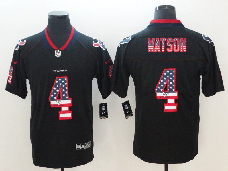 Men Houston Texans #4 Watson Nike USA Flag Fashion Black Color Rush Limited NFL Jerseys